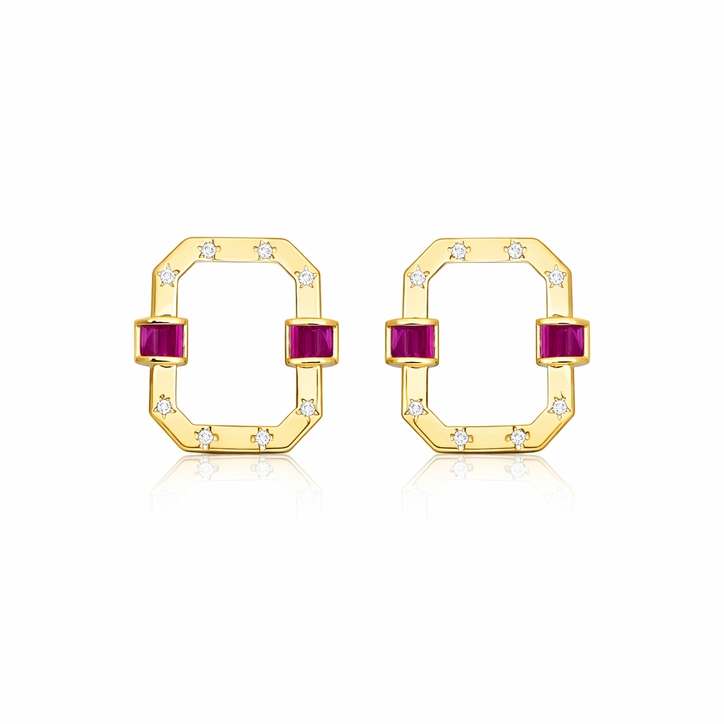 Ruby Halo Square Earrings