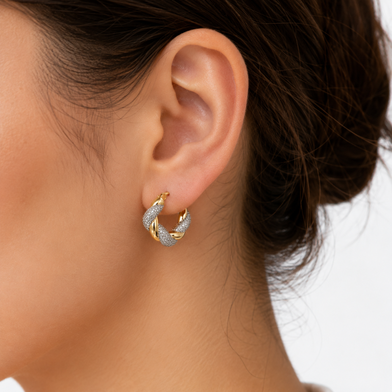 Twisted Pavé Hoop Earrings