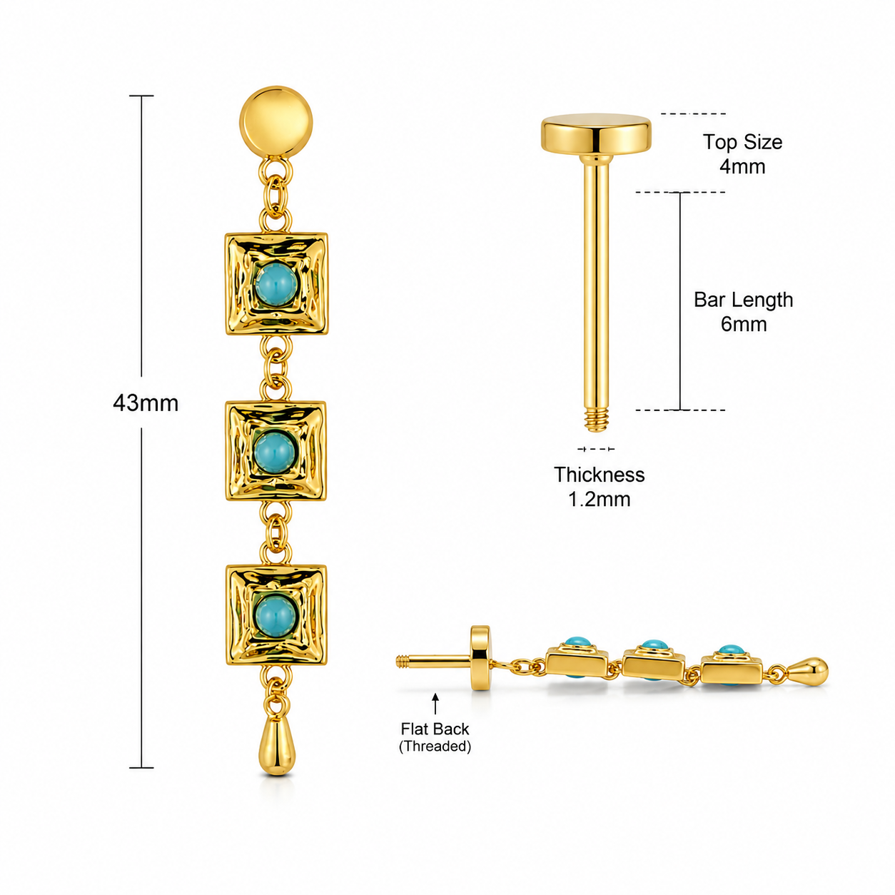 Pharaonic Turquoise Drop Piercing