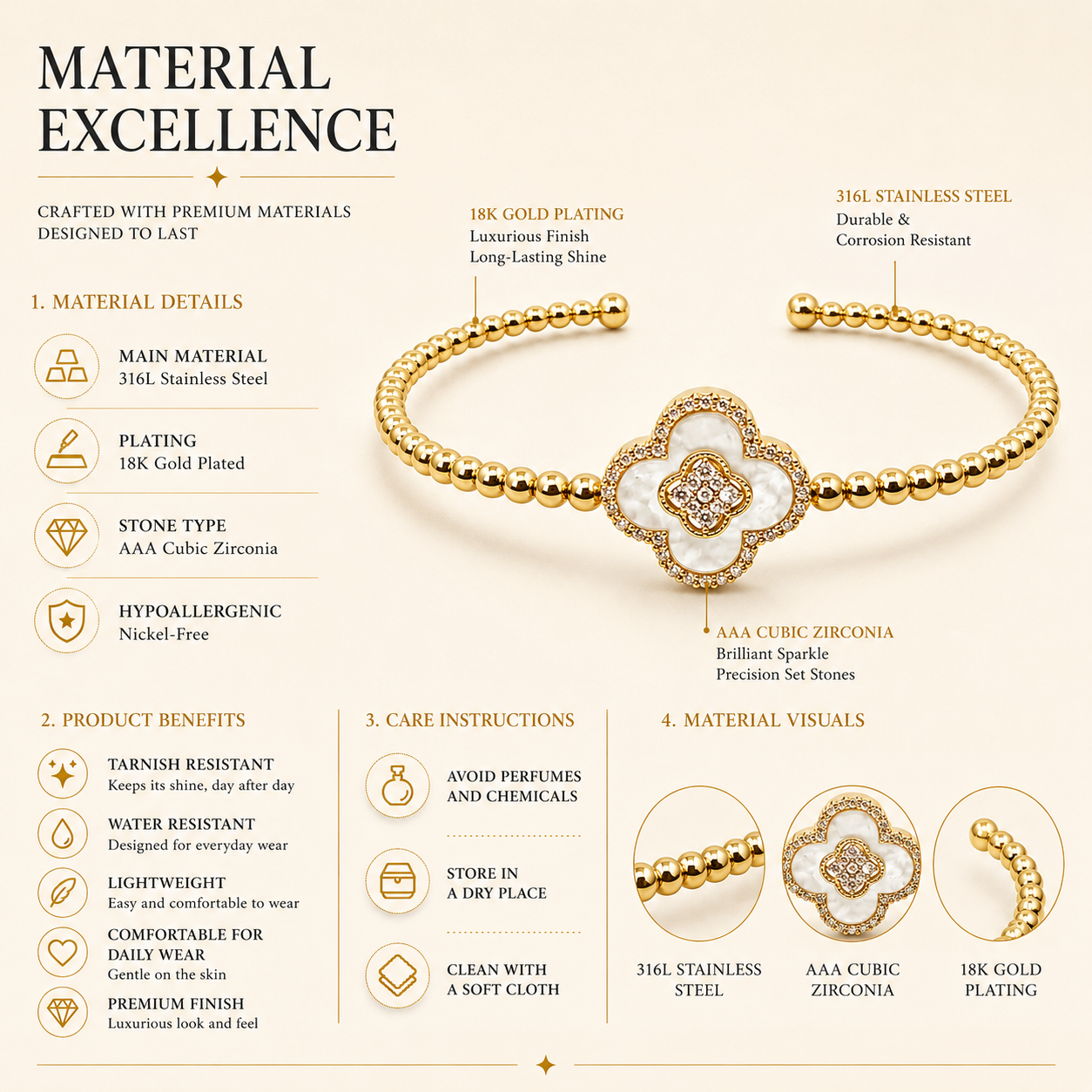 Celestial Clover Beaded Bangle