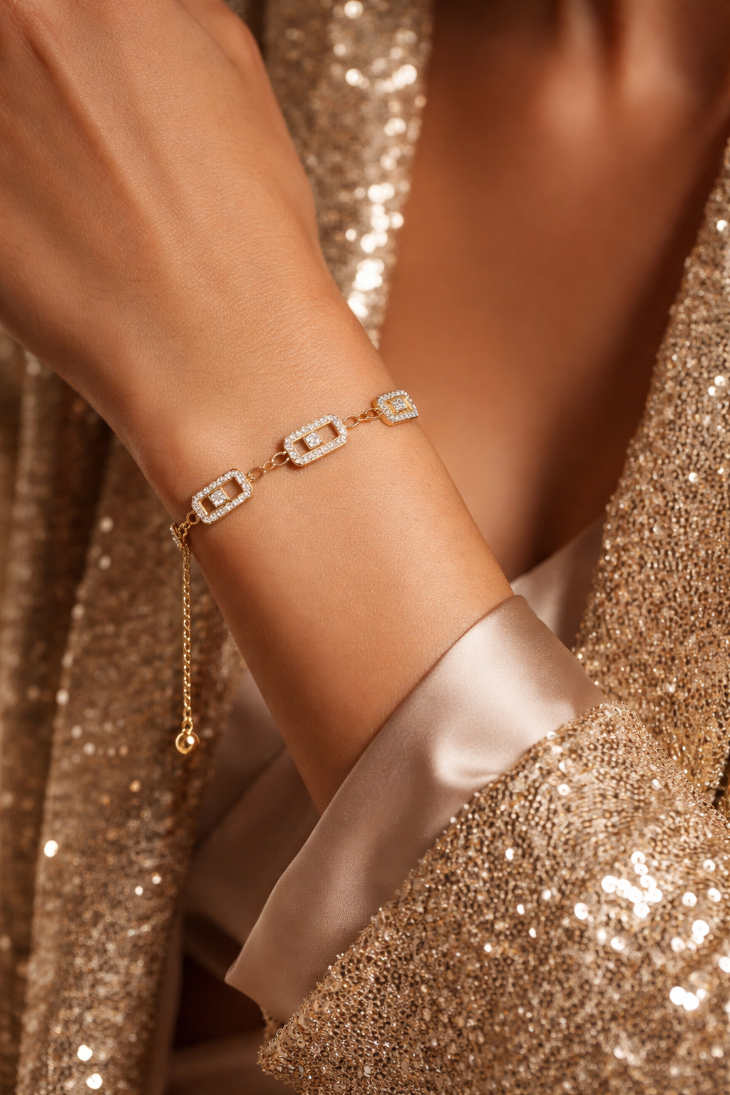 Triple Pavé Link Chain Bracelet