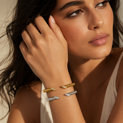 Dual Tone Ribbed Open Bangle
