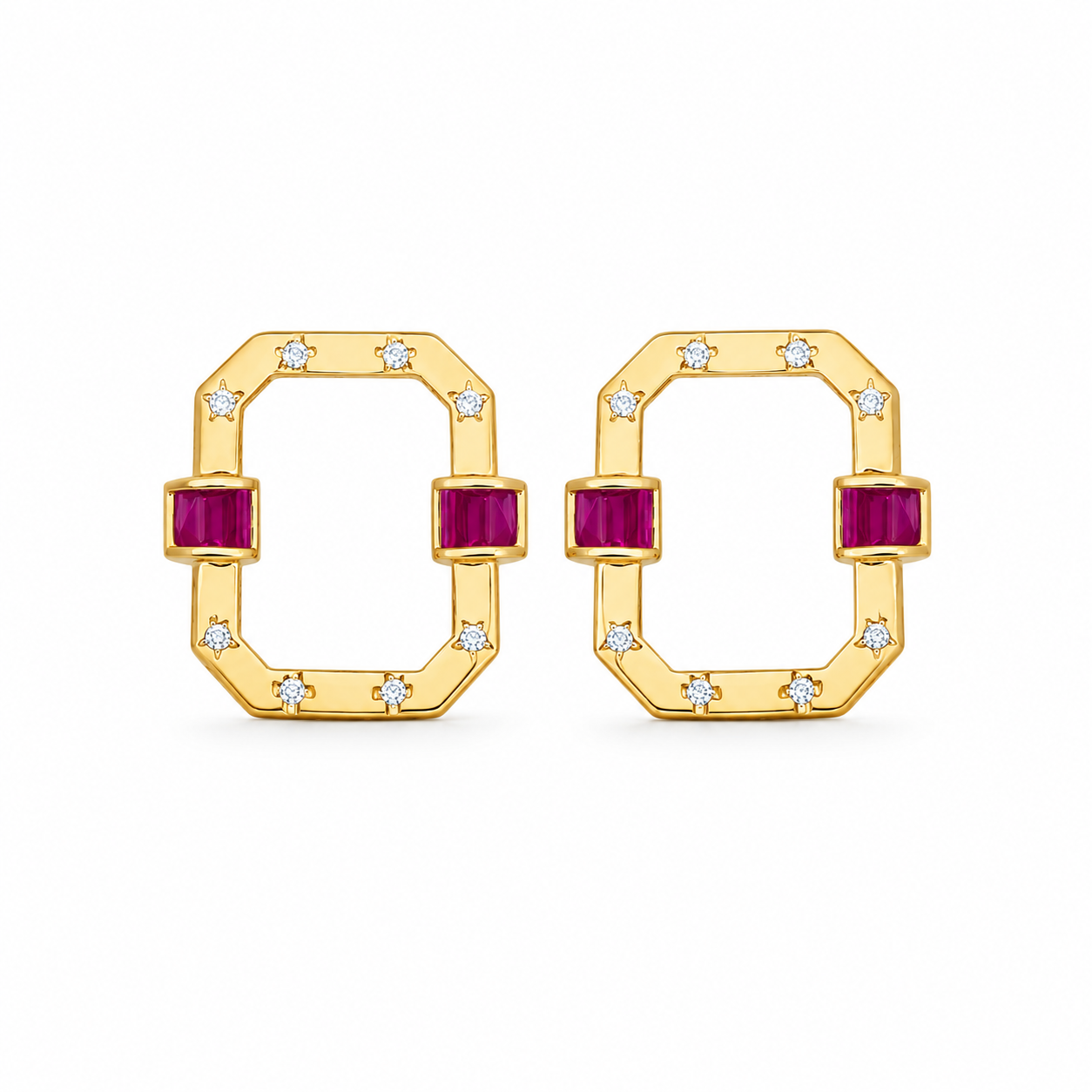 Ruby Halo Square Earrings