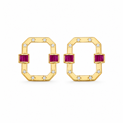 Ruby Halo Square Earrings