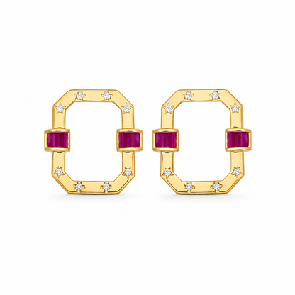Ruby Halo Square Earrings