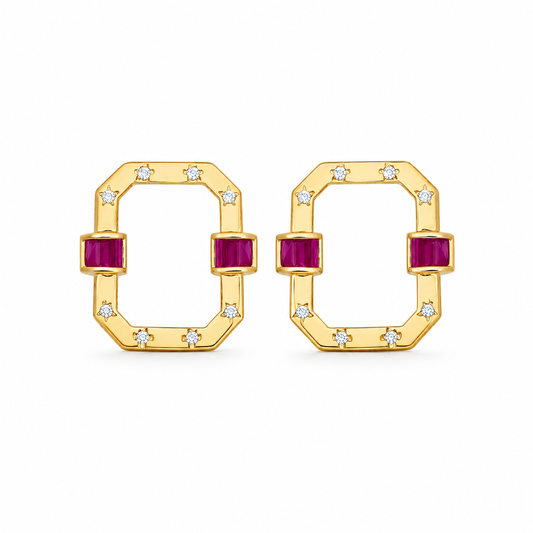 Ruby Halo Square Earrings