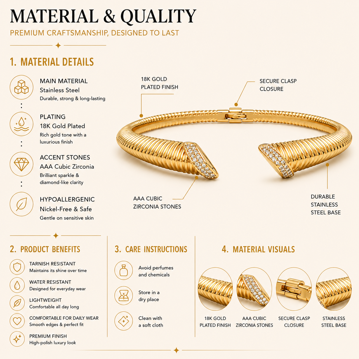 Dual Tone Ribbed Open Bangle