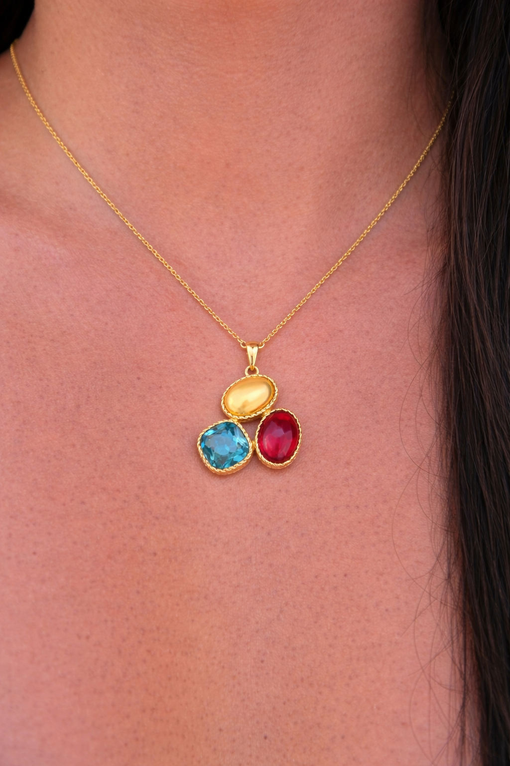 Trio Gemstone Pendant Necklace