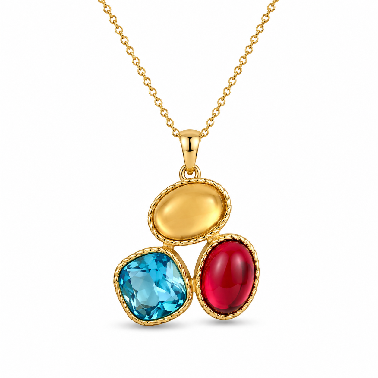 Trio Gemstone Pendant Necklace