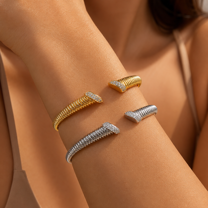 Dual Tone Ribbed Open Bangle