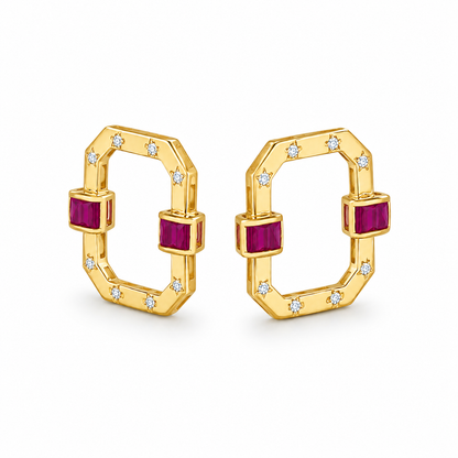 Ruby Halo Square Earrings
