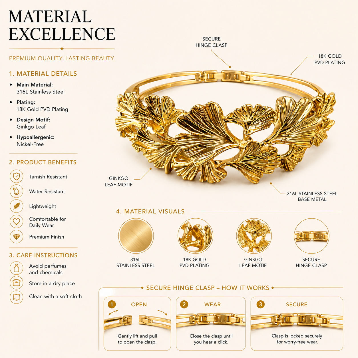 Golden Leaf Cuff Bracelet