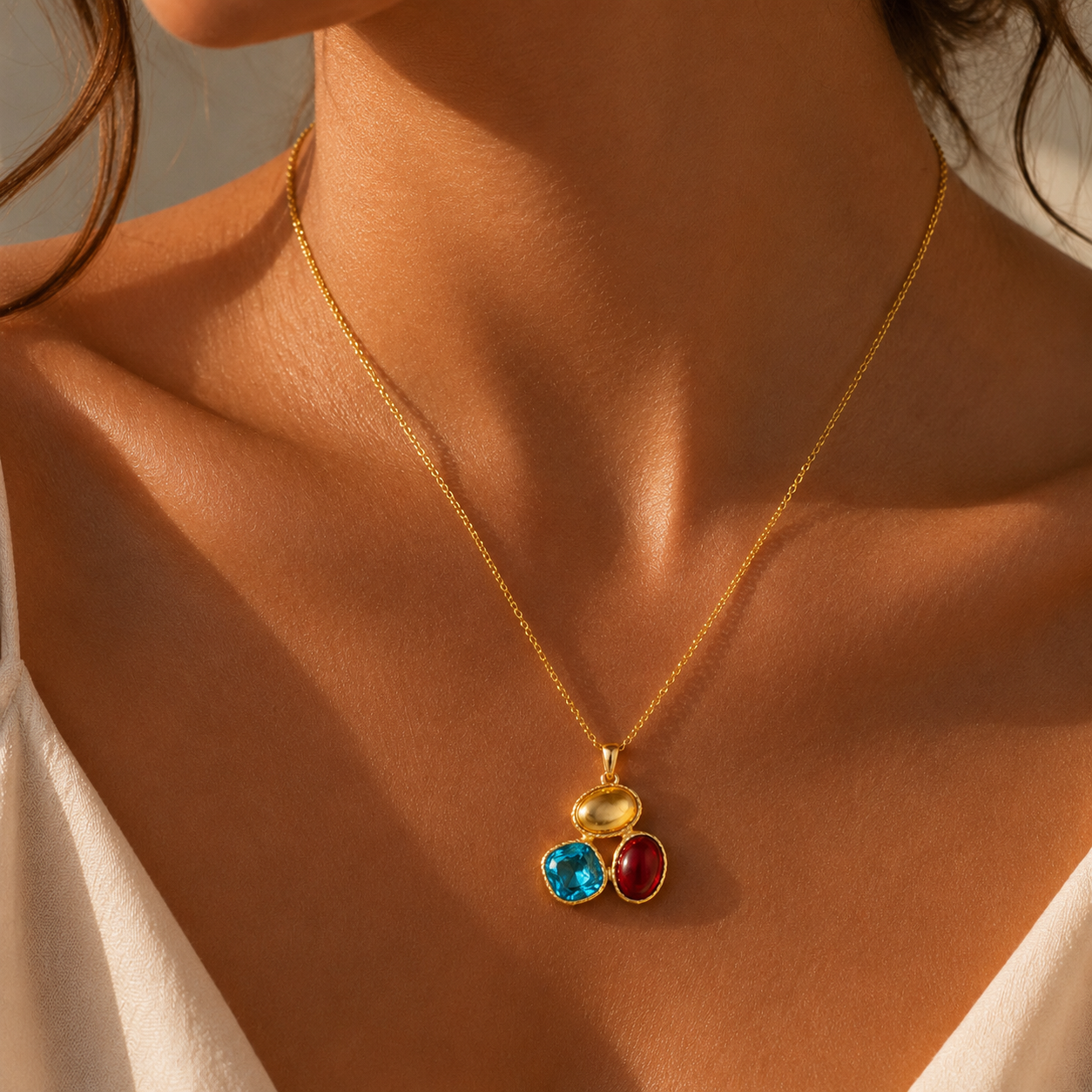 Trio Gemstone Pendant Necklace