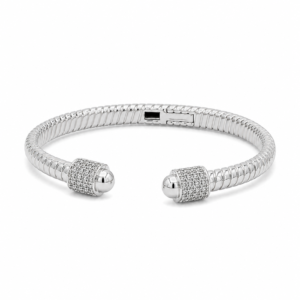 Silver Pavé Open Bangle