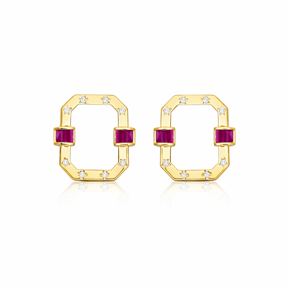 Ruby Halo Square Earrings