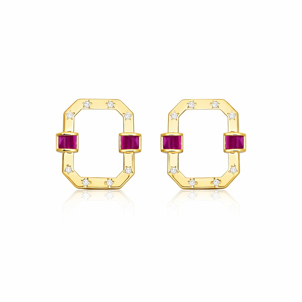 Ruby Halo Square Earrings