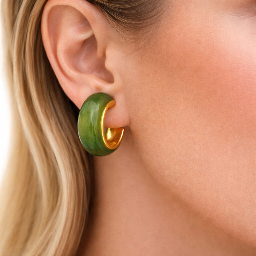 Green Enamel Hoop Earrings