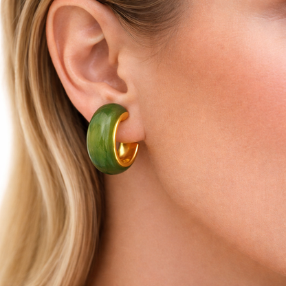 Green Enamel Hoop Earrings