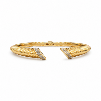 Dual Tone Ribbed Open Bangle