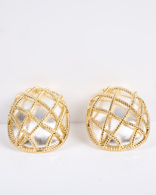 gold caged pearl stud earring