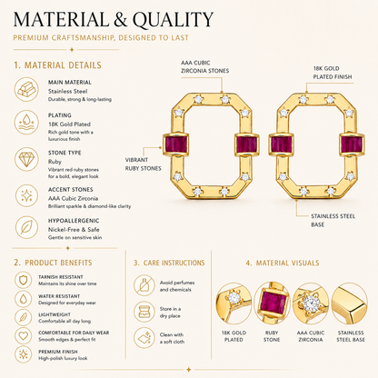 Ruby Halo Square Earrings