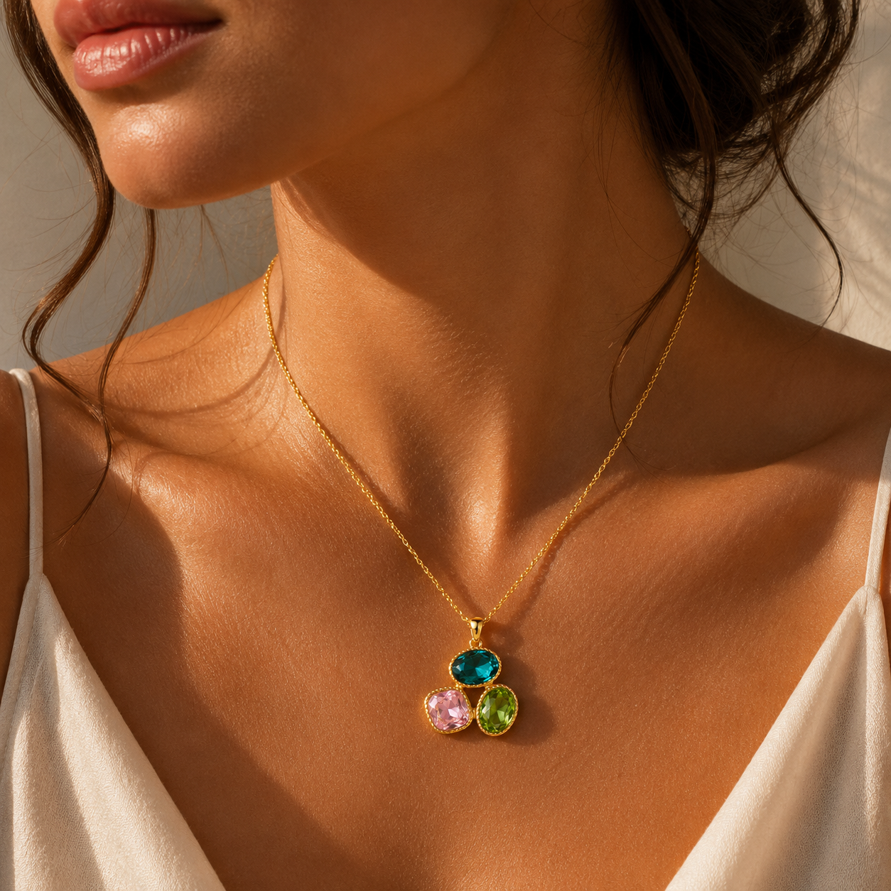 Trio Gemstone Pendant Necklace