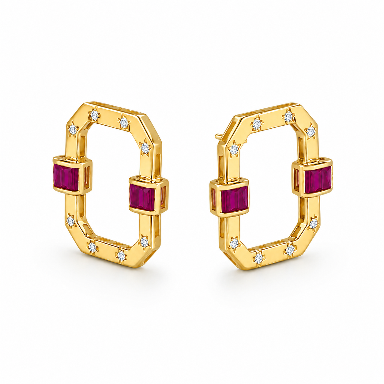 Ruby Halo Square Earrings