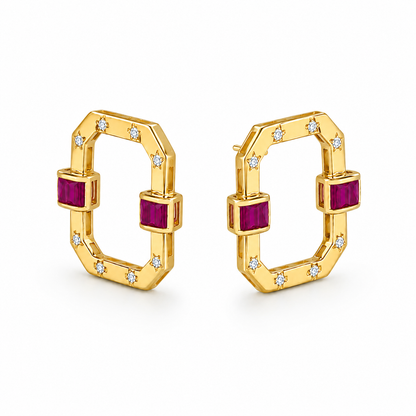 Ruby Halo Square Earrings