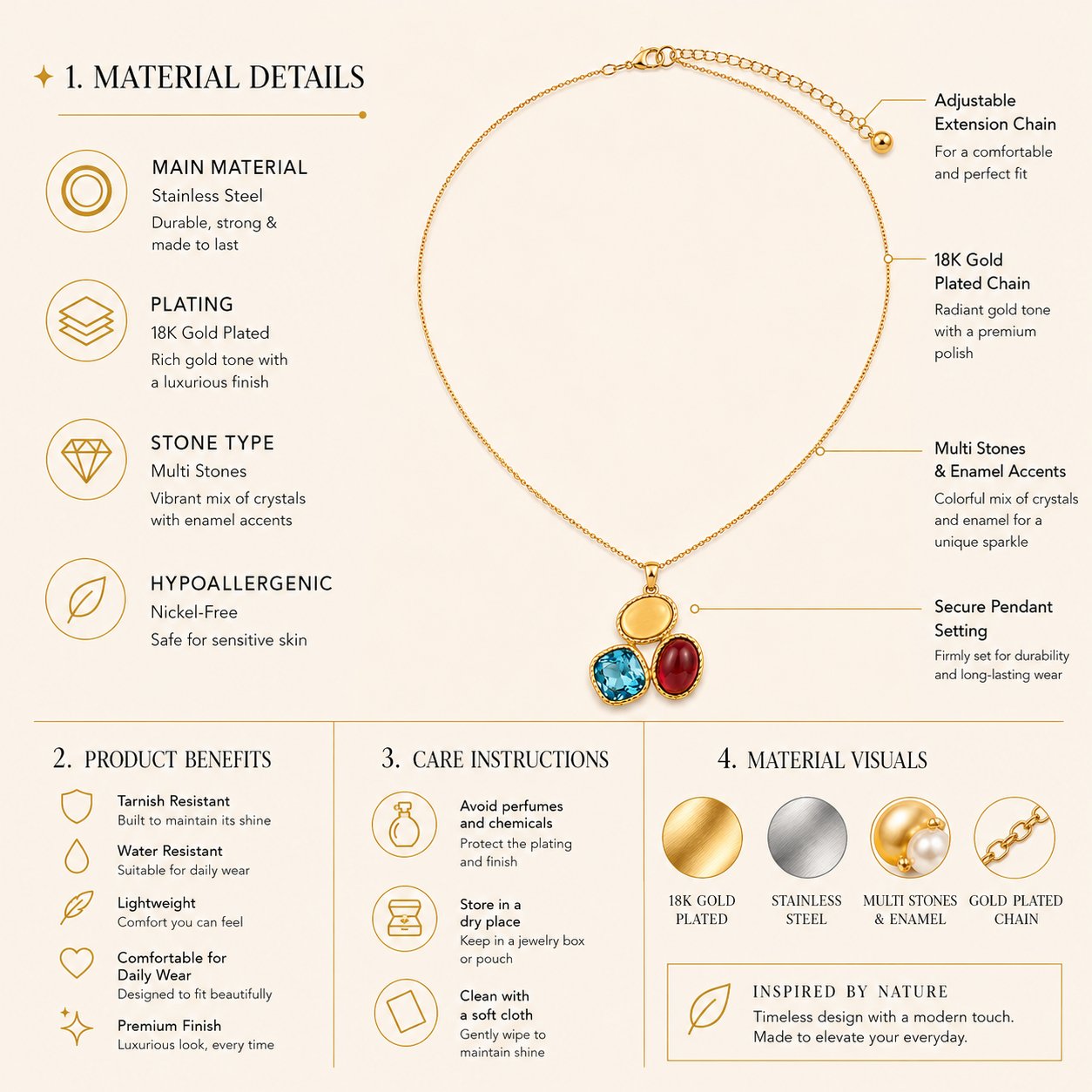 Trio Gemstone Pendant Necklace