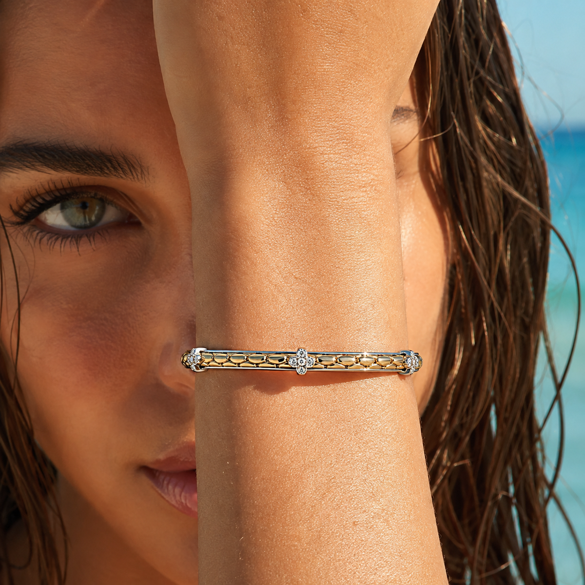 Dual Tone Floral Bangle